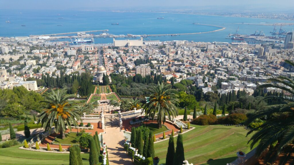 _Israel - Haifa - Bahai gardens and bay view